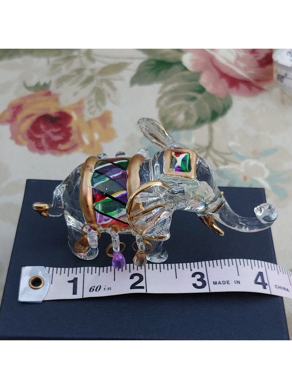Crystal Elephant Figurine with Gold Tone Accents 4"x2"x2" - Picture 8 of 17